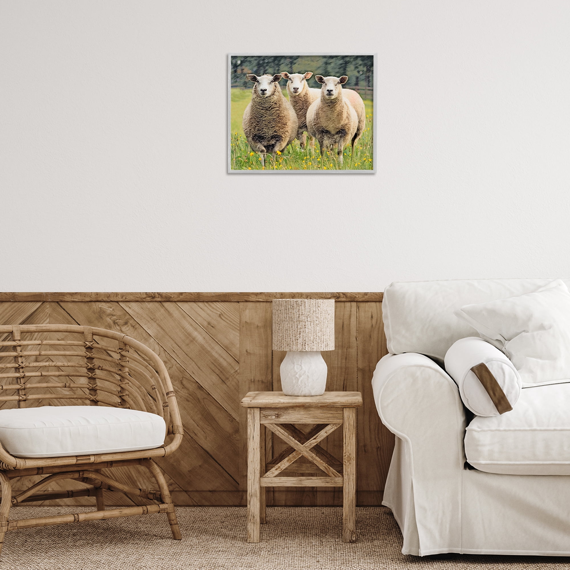 Stupell Industries Sheep Grazing in Grass Animals & Insects Painting Gray Framed Art Print Wall Art, 20 x 16