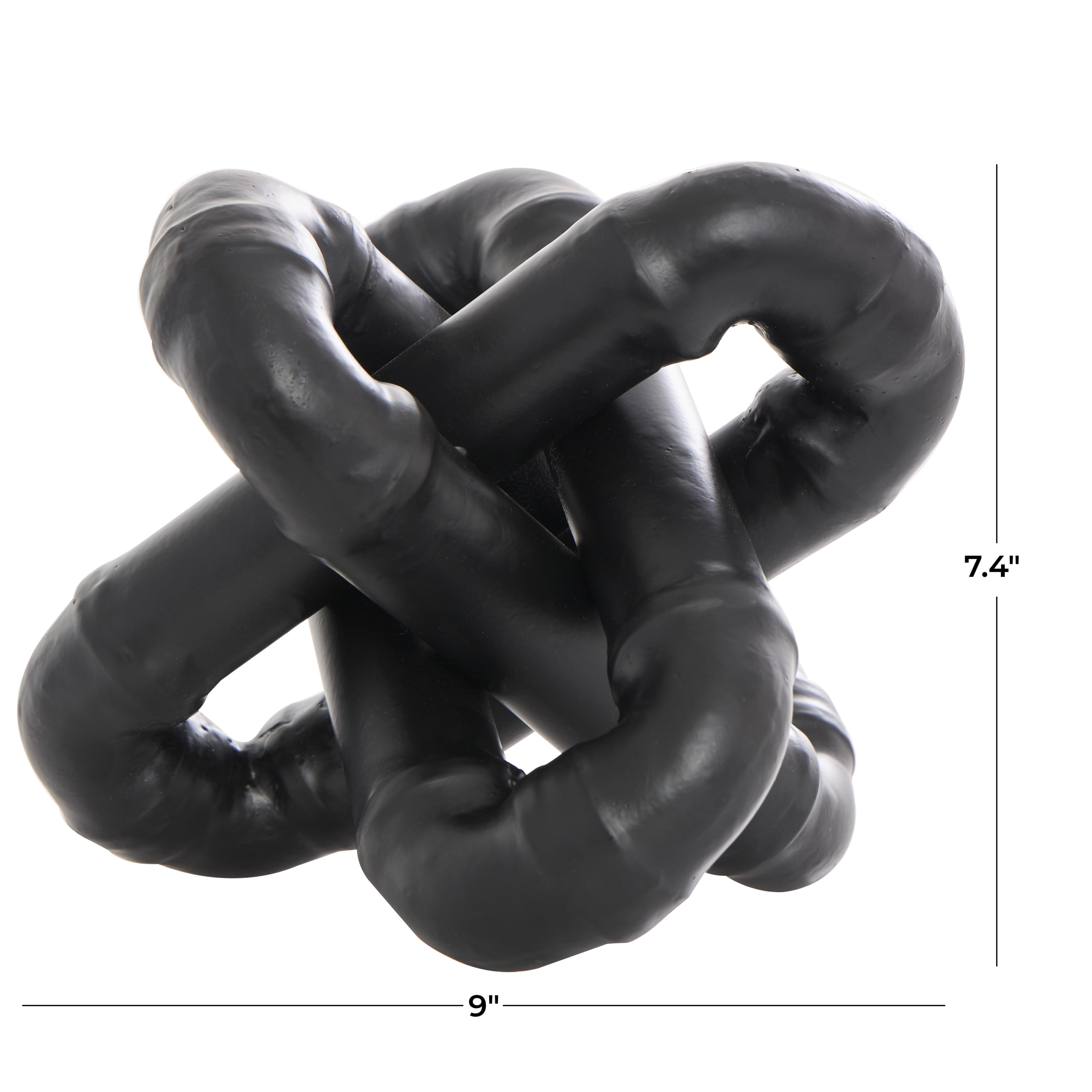 CosmoLiving by Cosmopolitan Black Metal Geometric Chain Link Jack Decorative Sculpture with Dimensional Ridges, 9" x 9" x 7"