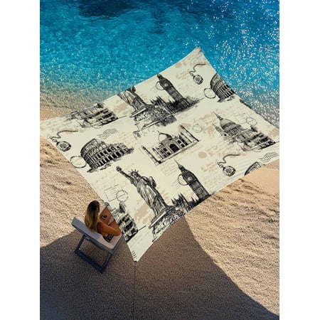 Beige City Sun Shade Sail 8' x 10', Retro Modern Abstract Beige Architecture Rectangle Outdoor Sunshade Canopy, Waterproof UV Block Patio Covers for Garden Yard Beach