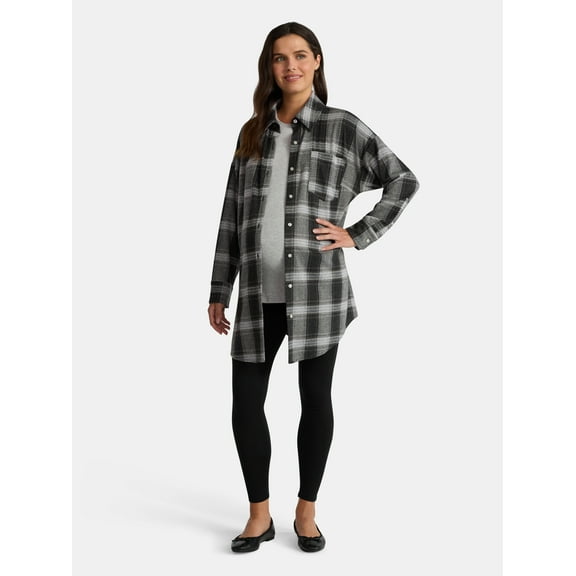 Time and Tru Women's Maternity Boyfriend Button Up Shirt with Long Sleeves, Size S~XXL