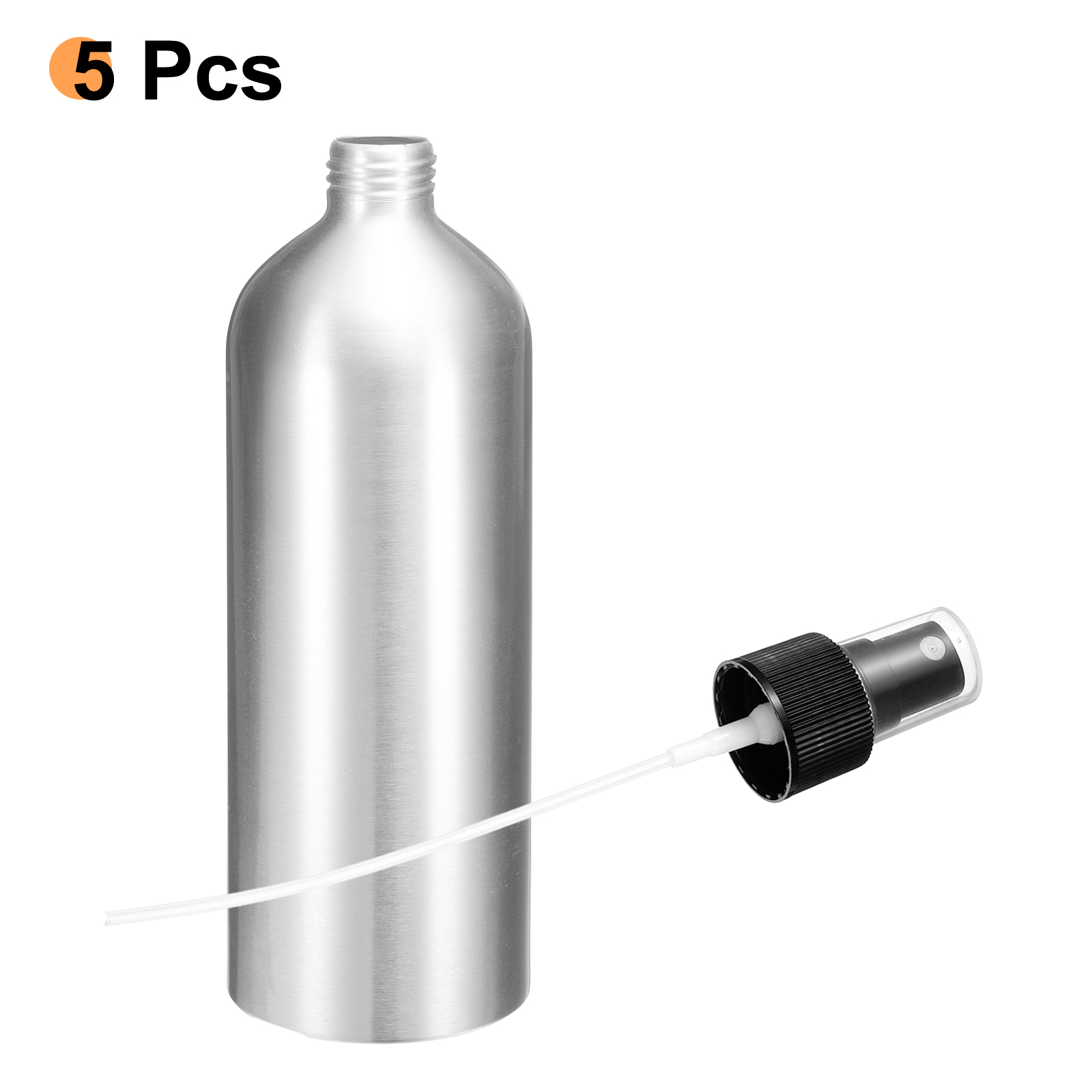 Uxcell 5pcs Aluminum Fine Mist Spray Bottles 500ml/16oz Metal Small Liquid Alcohol Refillable Travel Container with Black Plastic Nozzle Cap for Perfume Skincare Cosmetic Storage Bottle