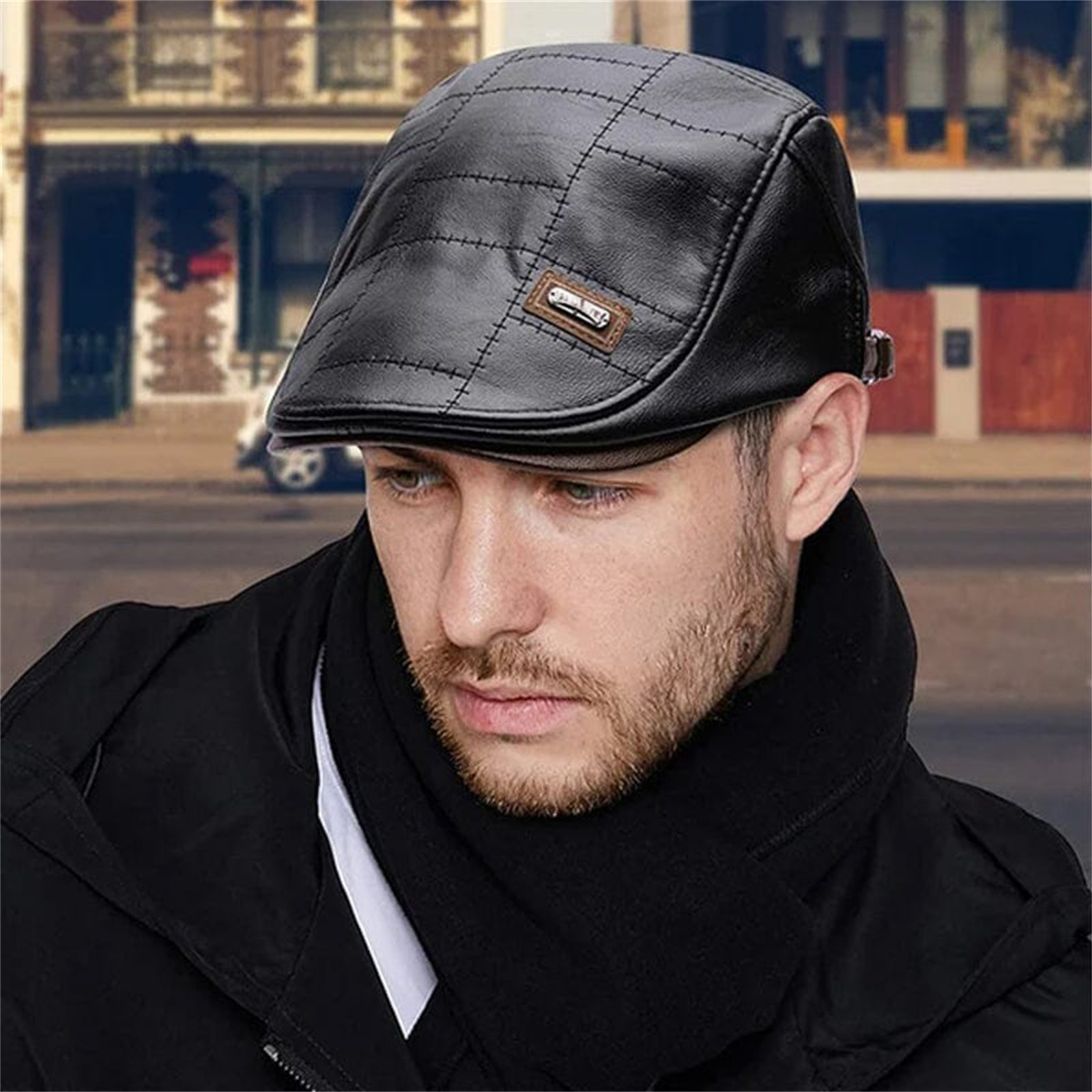 Fattazi Leather Beret Men's Adjustable Newsboy Hat Beret Hat Driving ...
