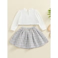thumbnail image 4 of Musuos Little Girls Tweed Skirt Outfit, 6M-4T Plaid Long Sleeve Fake Two-Piece Crop Tops Elastic Waist Skirt 2 Piece Set for Fall, 4 of 9