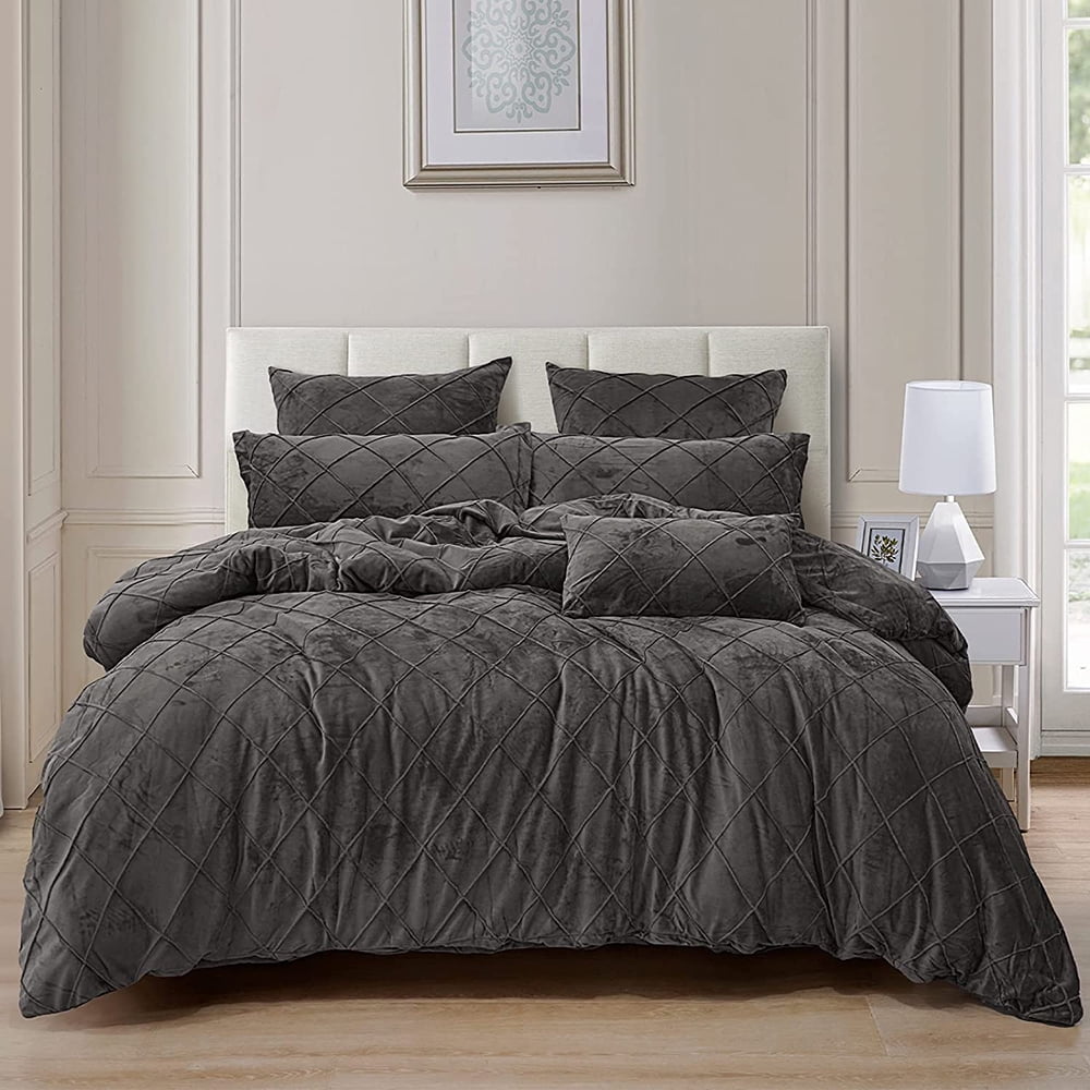 King pleated velvet comforter set, 5 piece ultra soft warm comforter