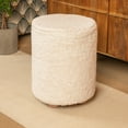 thumbnail image 2 of Bloomingville Round Sherpa Upholstered Pouf with Pine Wood Feet, Cream and Natural, 2 of 5