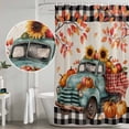 thumbnail image 5 of Teal Truck Fall Shower Curtain, Waterproof Shower Curtains for Bathroom, Thanksgiving Pumpkins Maple Leaves Rustic Washable Fabric Bathtub Curtain Set Bath Decor with 12 Hooks Standard 72"x72", 5 of 8