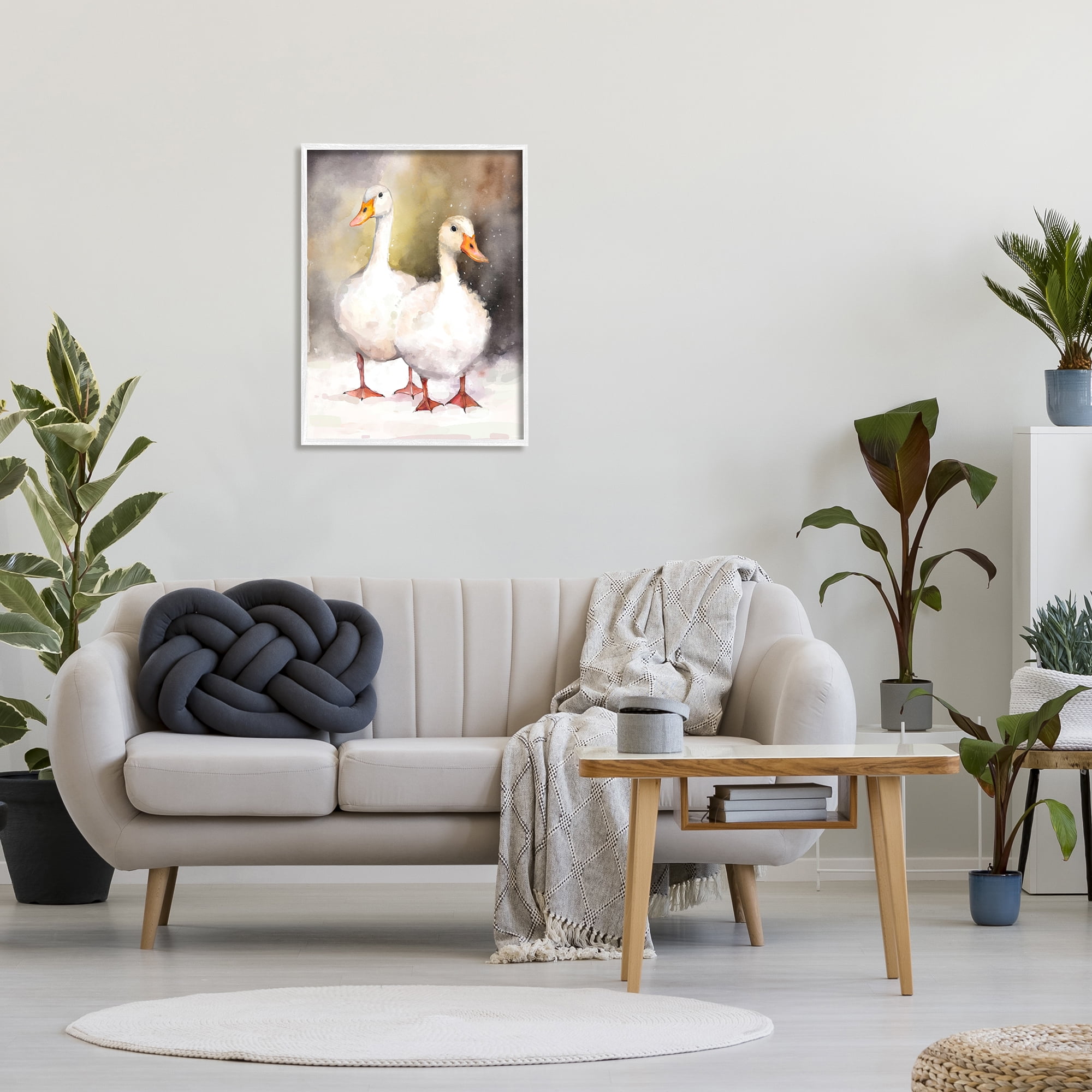 Stupell Industries Two White Ducks in Snow Animals & Insects Painting White Framed Art Print Wall Art, 24 x 30