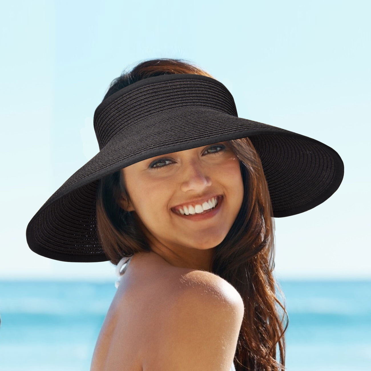 Maylisacc Women's Wide Brim Roll-up Straw Anti Sun Hat Sun Visor
