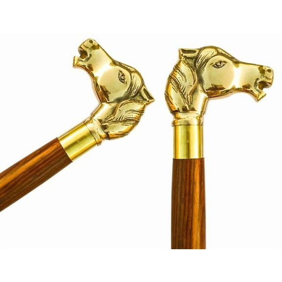 Premium Head Wooden Walking Cane Stick | Beautiful Horse Silver, Gold, Antique Head | Rosewood Shaft Brass Inlaid