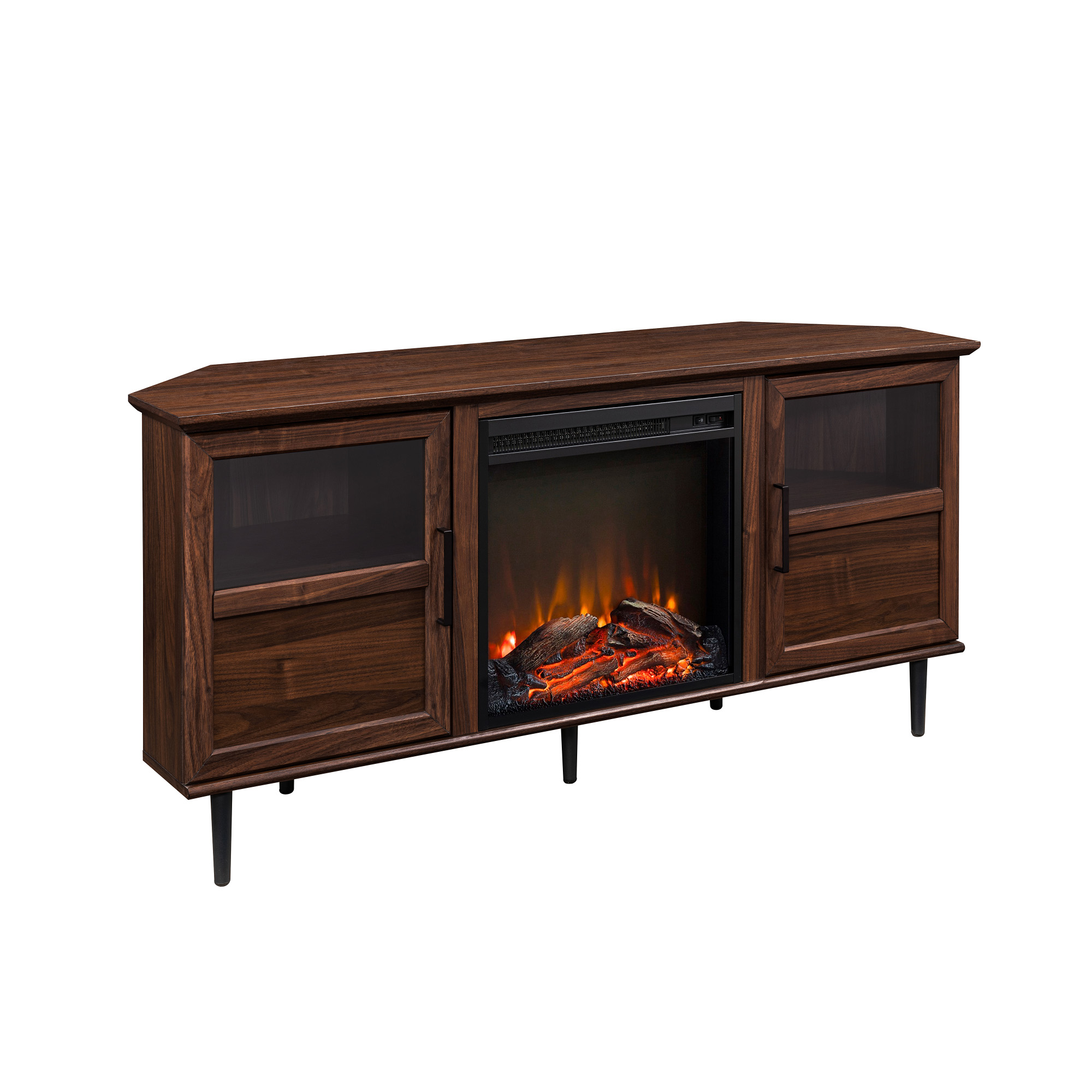 Walker Edison Panel Electric Fireplace Corner TV Stand for TVs up to 60”, Dark Walnut - image 5 of 11