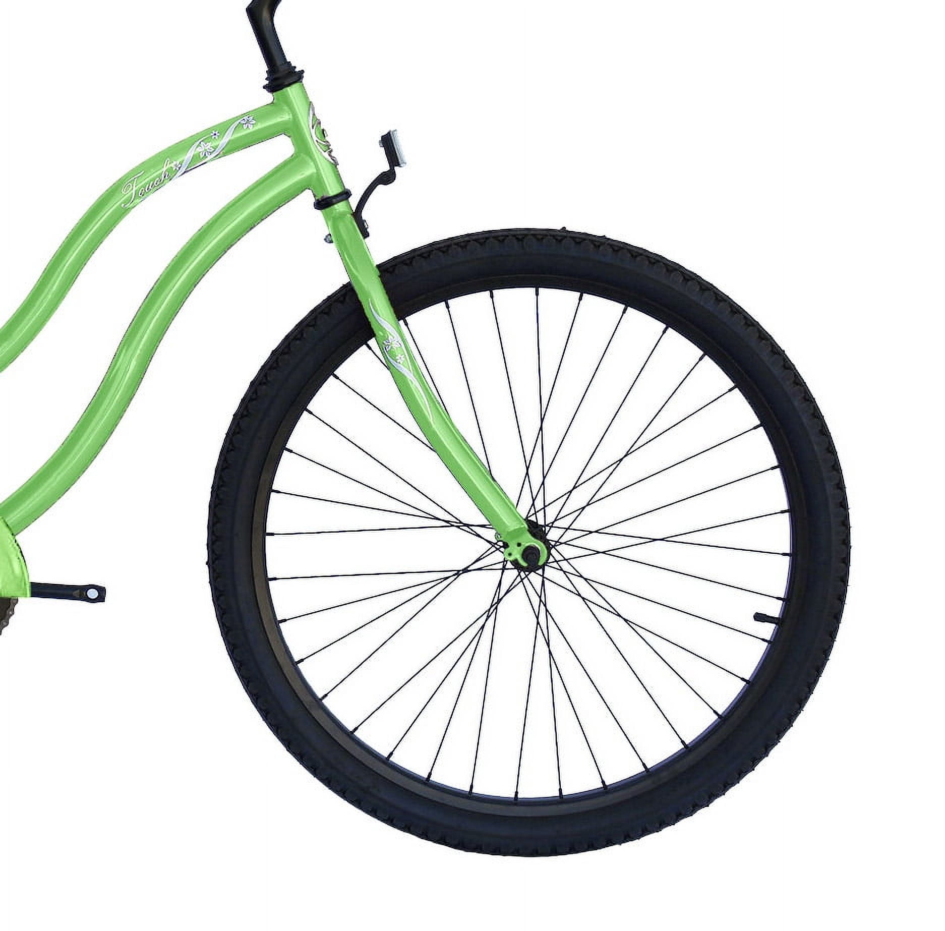WonderWheels 26" Beach Cruiser Coaster Brake Single Speed Black Spokes One Piece Crank Alloy Black Rims 36H - Pearl Green