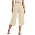 thumbnail image 5 of Cagogo Womens Wide Leg High Waisted Capri Pants Summer Casual Loose Cropped Palazzo Trousers with Pockets Flowy Beach Work Lounge Clothes, Beige M, 5 of 9