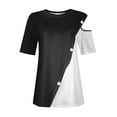 thumbnail image 5 of Royisotas Summer Plus Size Tops for Women Casual Short Sleeve White Shirts Cold Shoulder Button Crew Neck Color Block TShirts, 5 of 7