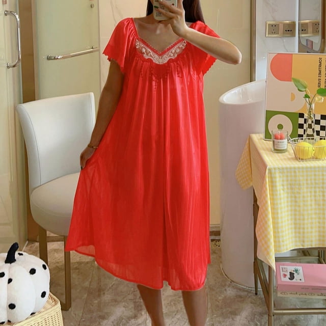Camisón corto para mujer, lencería, ropa de dormir, pijama holgado de color liso, camisón para mujer