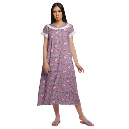 Moomaya Printed WoMen s Cotton Nightwear Short Sleeve Sleepwear Nightdress