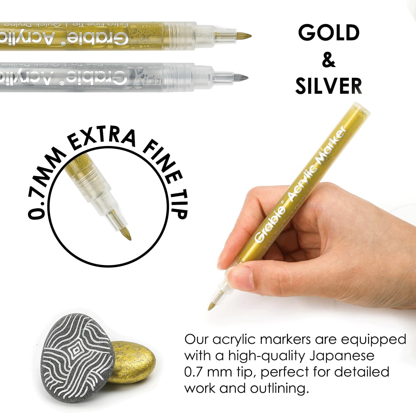 Gold&Silver Extra Fine Tip Acrylic Paint Marker Set, 6 Pack Gold Paint Markers, 0.7mm Acrylic Paint Pens for Black Paper, Halloween Pumpkin, Christmas DIY, Silver Pen(Gold&Silver)