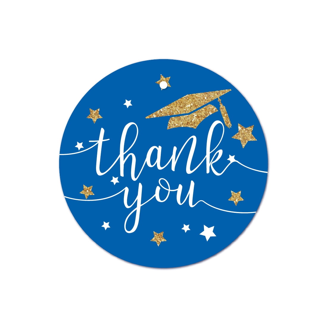 Royal Blue and Gold Glittering Graduation, Round Circle Gift Tags, Thank You!, 24Pack Walmart