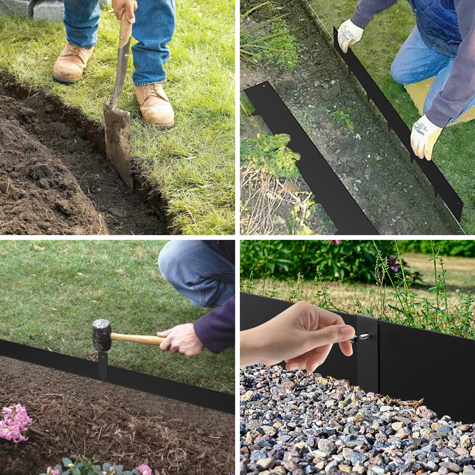 8" Black Metal Landscape Edging Corten Steel for Flower Bed Landscaping Garden Border Strips for Lawn Grass DIY Decorative Pathway Yard Plant Outdoor Landscape Divider Edge Stakes Hammer-in 6PCS