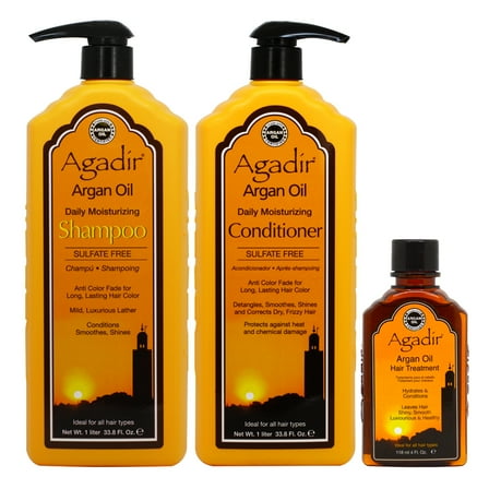 Agadir Argan Oil Daily Moisturizing Shampoo 33.8oz   Conditioner 33.8oz  Oil Treatment 4oz