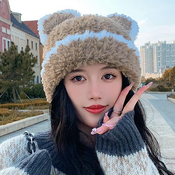 Teissuly Beanies Hats Women's Winter Cute Plush Warm Ear Protection Hat