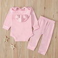 thumbnail image 4 of Penkiiy Newborn Infant Baby Long Sleeve Solid Hoodie Romper Bodysuit Tops+Pants SetNewborn Easter Outfit Girl for 9-12 Months Kids Pink on Sale, 4 of 8