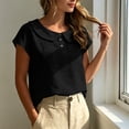 thumbnail image 6 of GUACER Short Sleeve Linen Cotton Tops for Women Peter Pan Collar Casual Button Placket Blouses Summer Shirts, 6 of 9