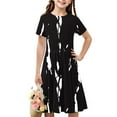 thumbnail image 2 of Girls Short Sleeve Flowy Dress Child Kids A-Line Skater Flowy Summer Casual T-Shirt Dresses Girl Dress Black 9Y, 2 of 7