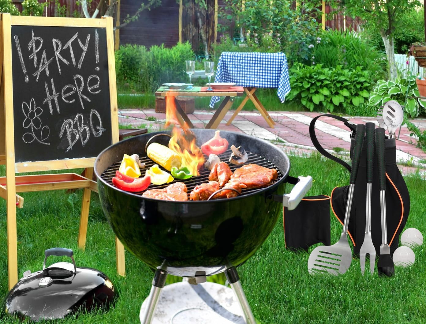 POLIGO 7PCS Stainless Steel Grill Accessories - Outdoor Cooking Set - Ideal BBQ Gift for Men/Dad
