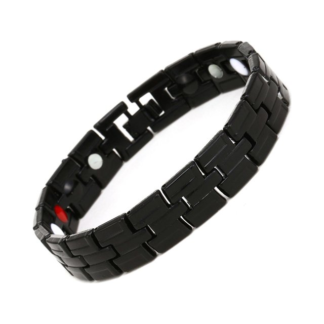 Up to 65% Off Carbon Gold Color Magnet Bracelet, a stylish black hematite bracelet with interlocking rectangular links. Features embedded magnets for health benefits like improved circulation and metabolism. Unisex design ideal as a gift for men on occasions such as anniversaries or Christmas.