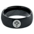 thumbnail image 2 of Tungsten Christian Catholic Cross Heart Shaped Band Ring 8mm Men Women Comfort Fit Black Dome Brushed Polished, 2 of 4