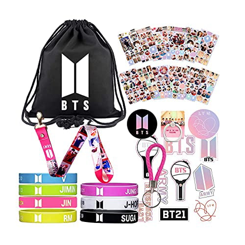 Kpop BTS Bangtan Boys Gifts Set for Army Necklace Pendant Bracelet Rings Stickers Button Pin Keychain Phone Lanyard Wristband for Kids Boys & Girls Women Birthday Gifts 
