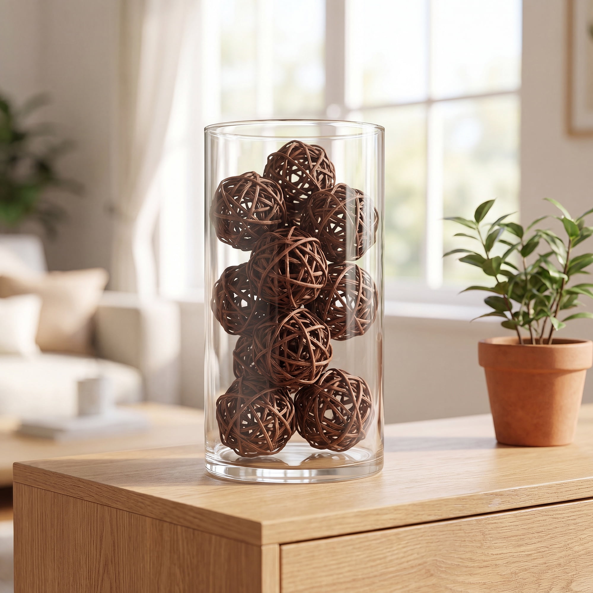 Unique Bargains 10Pcs Rattan Balls for Lights Wicker Spheres Orbs Brown 2"x2"x2"