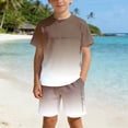 thumbnail image 2 of CUZIBR Boys Outfits Crewneck Cool Gradient Letter Print Short Sleeve And Shorts Casual Summer Playwear For Toddlers Kids Clothes Sets,Coffee,11-12 Years, 2 of 5