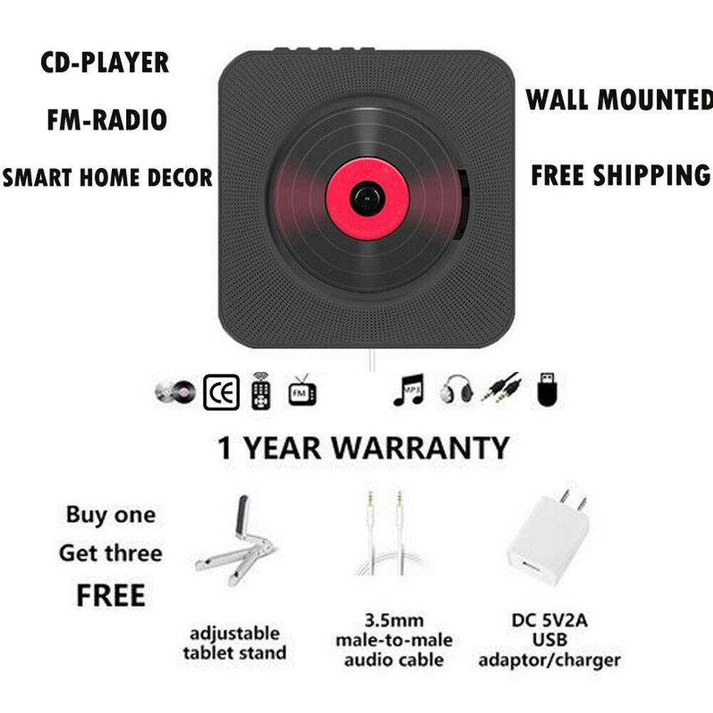 Seyurigaoka Home Wall-mounted CD Player Surround Sound FM Radio Bluetooth Music Player - image 2 of 8