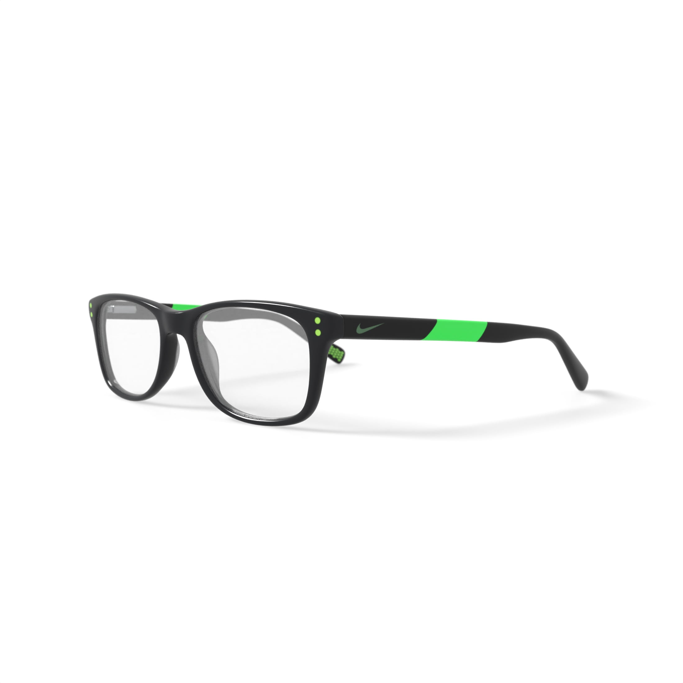 Nike Kids Rectangular Eyeglasses, NIKE 5538G, Black/Lime, 46-17-130, with Case