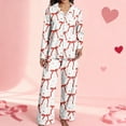 thumbnail image 5 of Women 2 Piece Pajama Set Heart Print Long Sleeves Button Down Lapel Shirt Long Pants Matching Sets Loungewear Red XXL, 5 of 5