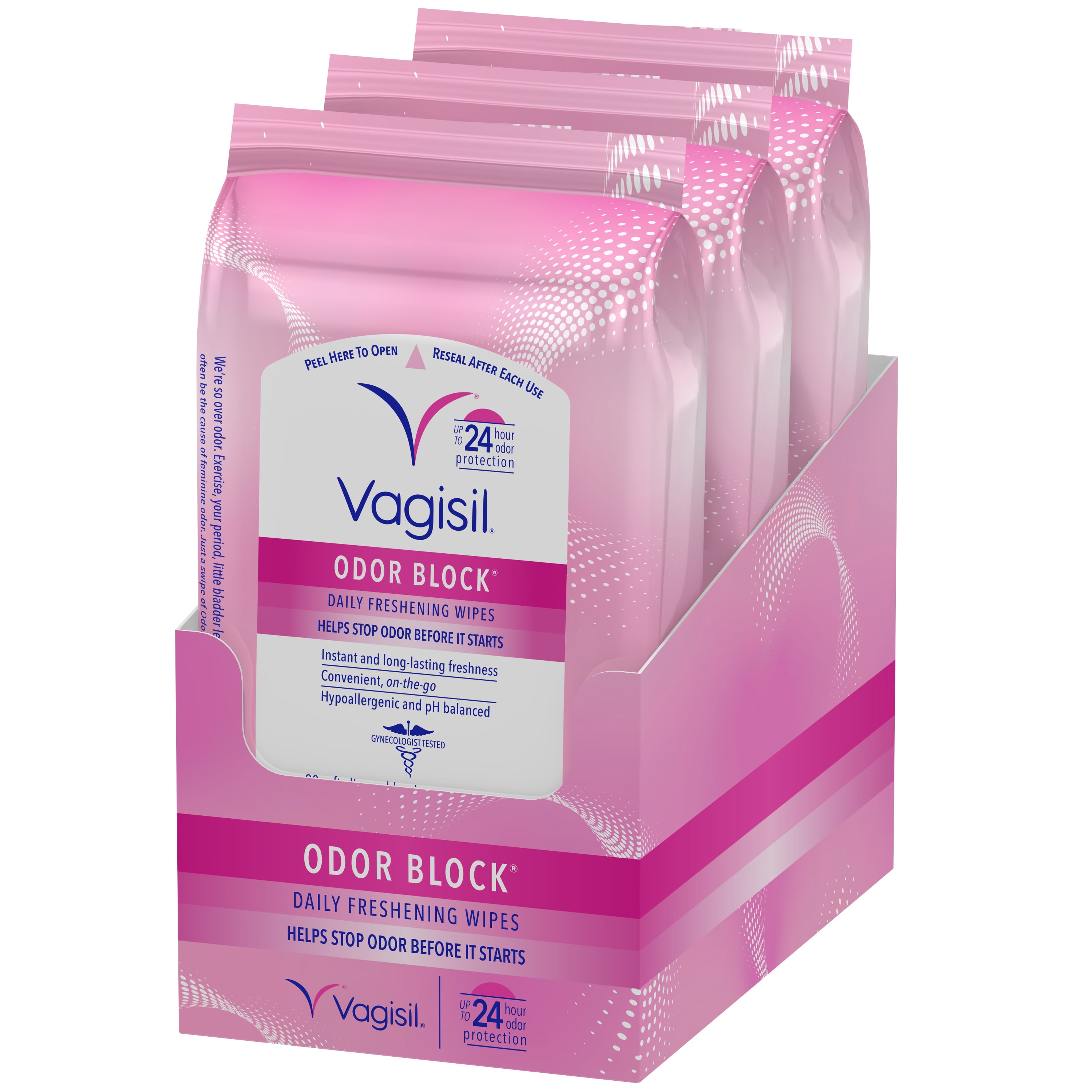 (2 pack) Vagisil Odor Block Daily Freshening Feminine Wipes, 20 Count in a Resealable Pouch, 3 Pack