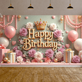 thumbnail image 6 of Rose Gold Banner Pink Roses Birthday Display Gold Crown Heart Balloons Celebration Backdrop for Birthday Party Women's Birthday Princess Theme Party, 6 of 9