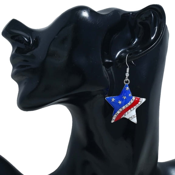 karymi Red White Blue Patriotic Alloy Drop Earrings with Star Charm for 4th of July Independence Day Women's Party Jewelry Accessories Gift Outdoor Decor