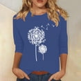 thumbnail image 2 of Plebaso Chemises à Manches 3/4 pour Femmes, Col Rond Décontracté, Hauts Imprimés, Coupe Ample, Blouses Printemps Été 2025 pour Femmes, 2 of 4