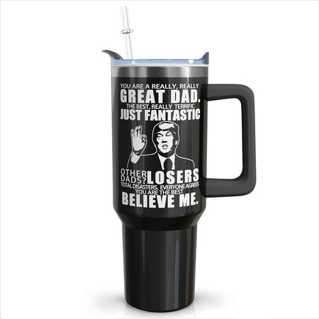 

40oz Funny Dad Tumbler with Handle & Straw Best Dad Ever Gift for Christmas Birthday Stainless Steel Cup