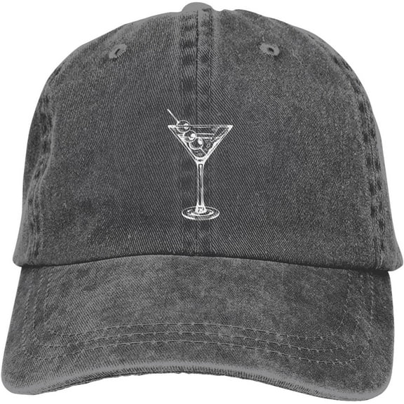 Martini Glass Hat Black Baseball Cap for Men Women Adjustable Vintage Washed Cooton Trucker Hats