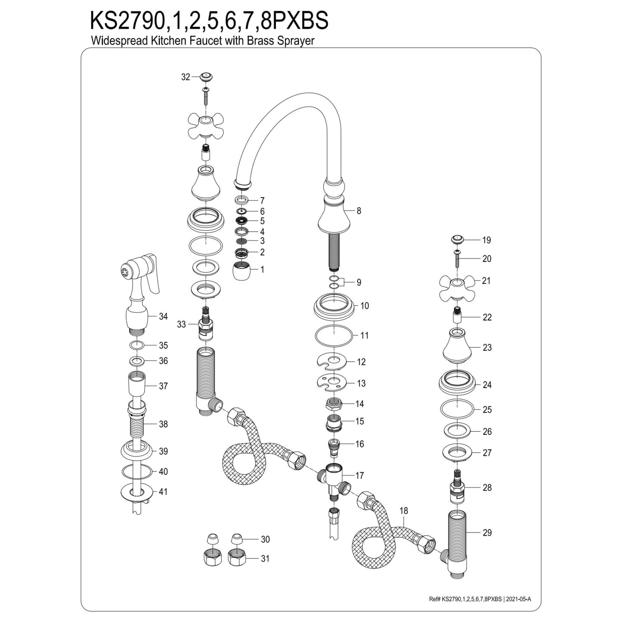 Kingston Brass KS2798PXBS Governor Double-Handle 4-Hole Widespread Kitchen Faucet with Brass Sprayer in Brushed Nickel