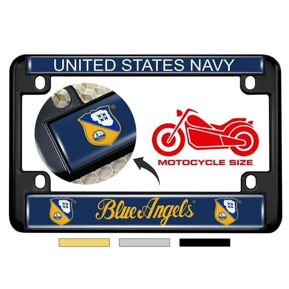 [Officially Licensed Product] - Motorcycle Metal License Plate Frame with U.S. Navy Blue Angels Flight Demonstration Squadron Design - Black