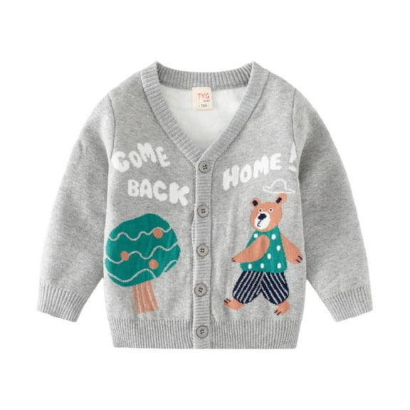 Esaierr Toddler Baby Boys Button Cardigan Sweater Cartoon Bear V-neck Knit Long Sleeve Sweater for Kids 2-7T