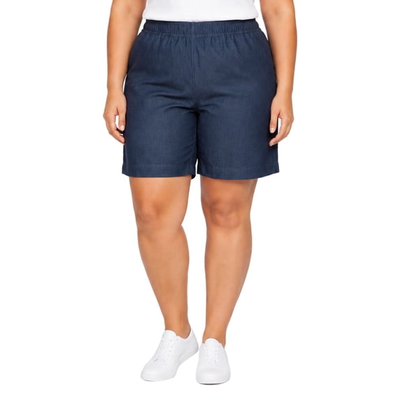 Turtle Bay New York Womens Lightweight Pull On Denim Shorts Elastic Waist Plus Size