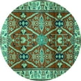 thumbnail image 1 of Ahgly Company Indoor Round Geometric Turquoise Blue Traditional Area Rugs, 4' Round, 1 of 4