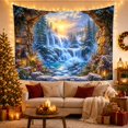 thumbnail image 2 of Winter Waterfall in Snowy Mountain Forest with Lanterns, Peaceful Fantasy for Nature Lovers, Alpine Decor, Christmas Gift, Tapestry Wall Hanging for Bedroom and Living Room, 2 of 5