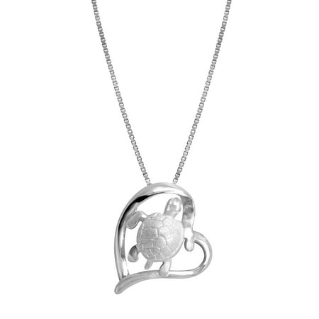 Sterling Silver Turtle and Heart Necklace Pendant with 18
