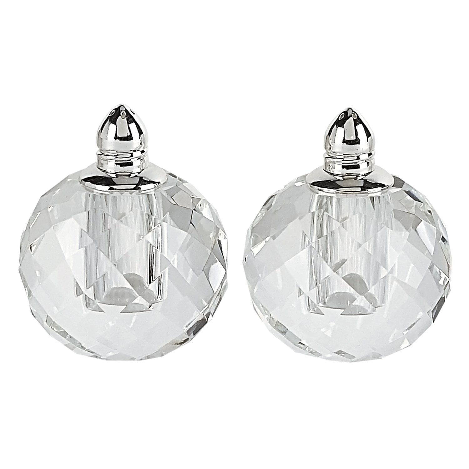 Handcrafted Crystal and Silver Rounded Salt & Pepper Shakers